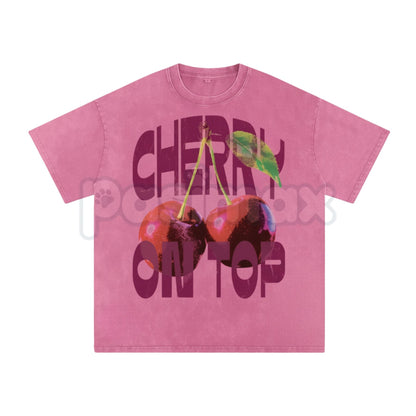 "CHERRY ON TOP" Vintage Wash Graphic Tee – Retro Aesthetic Fruit Print, Oversized Coquette Streetwear T-Shirt