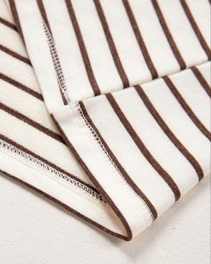 Serena Stripe Ribbed Round Neck Trim Loose Tank Top - Brown